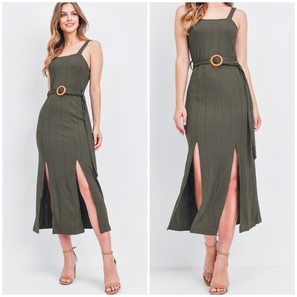 Very J Dresses & Skirts - LAST ONE❗️Very J Olive Ribbed Midi Dress